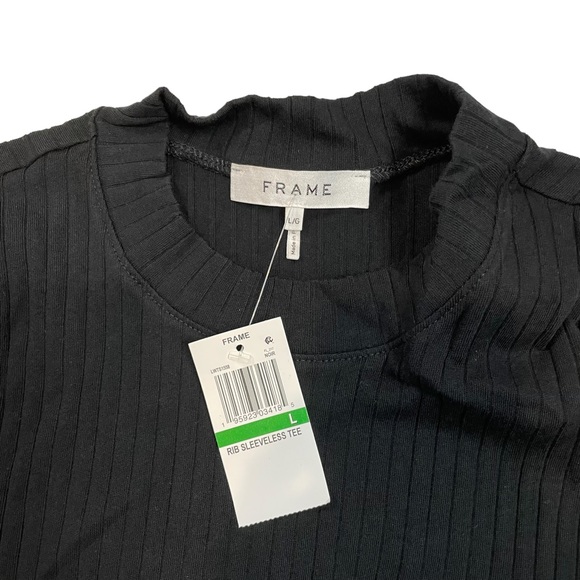 Frame Ribbed Cotton Tank In Noir Black Ribbed Size Large - Picture 3 of 5